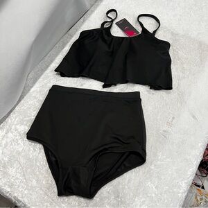 High-waisted Tankini Swimsuit Set Size Large Black Bathing-Suit Swimwear